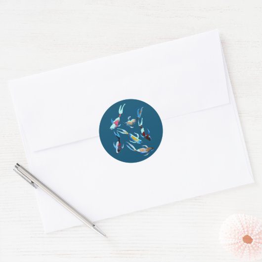 Koi waterverf viskunst ronde sticker (Envelop)