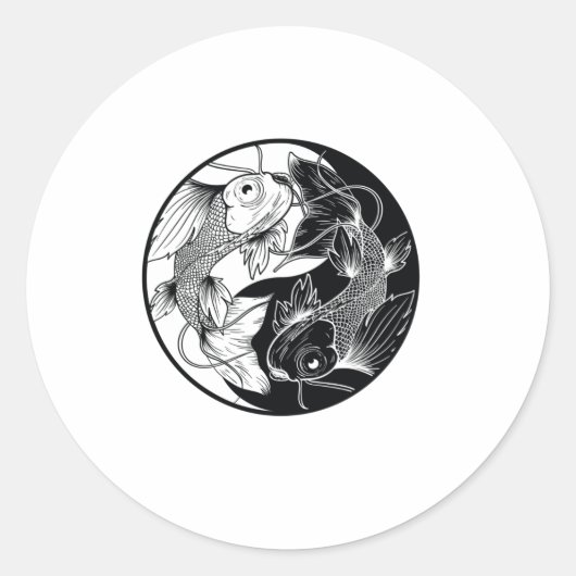KOI YIN YANG BLACK EN WHITE RONDE STICKER (Voorkant)