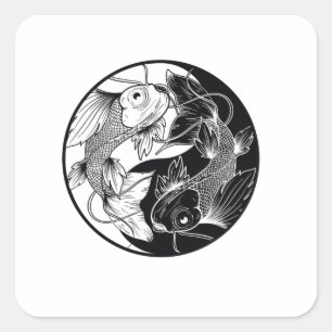 KOI YIN YANG BLACK EN WHITE VIERKANTE STICKER