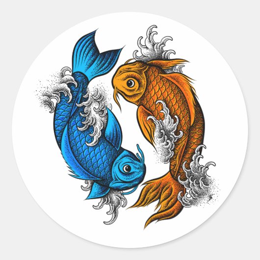 Koi Ying Yang Ronde Sticker (Voorkant)
