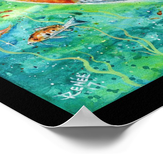 koi zeemeermin met koi-viscanvasafdruk Renee Poster (Hoek)