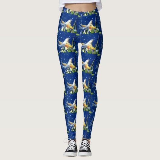 koi zwemmen op blauw leggings (Voorkant)