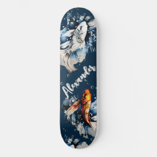 Koifish en bubbels bewerken de naam persoonlijk skateboard