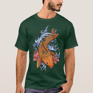 koikarper - visgras koi - klaver oranje bloem t-shirt