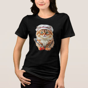 Kok Kat met Bloem Hoed en Lepel – Kook Kat  Tri-Blend Shirt