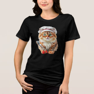 Kok Kat met Bloem Hoed en Lepel – Kook Kat  Tri-Blend Shirt