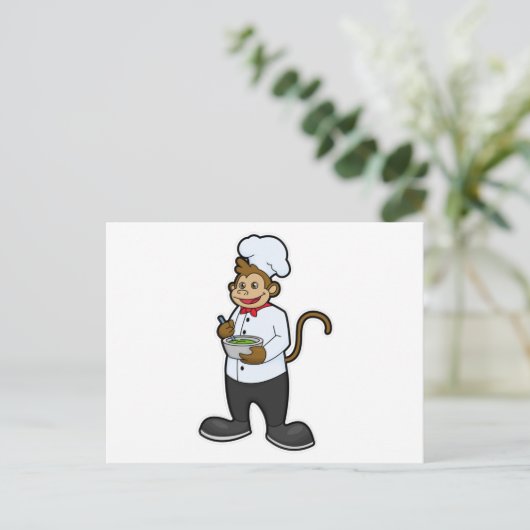 Kok met kom aap briefkaart (Staand voorkant)