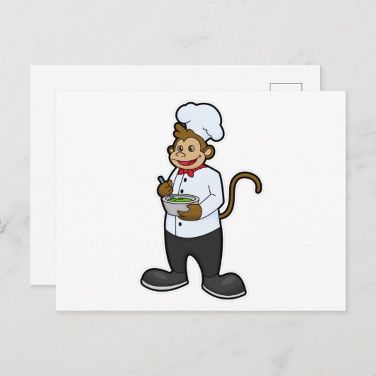 Kok met kom aap briefkaart (Voorkant / Achterkant)