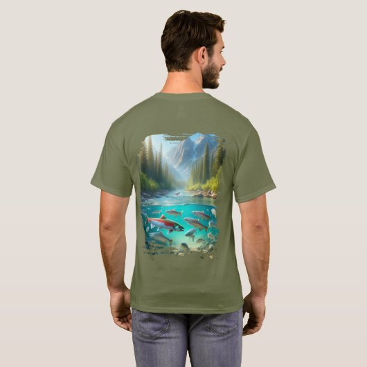 Kokanee Zalm Pijnboom Stroom T-shirt (Achterkant volledig)