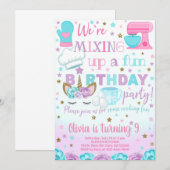 Koken, bakken en eenhoorn meisje verjaardagsuitnod kaart (Voorkant / Achterkant)