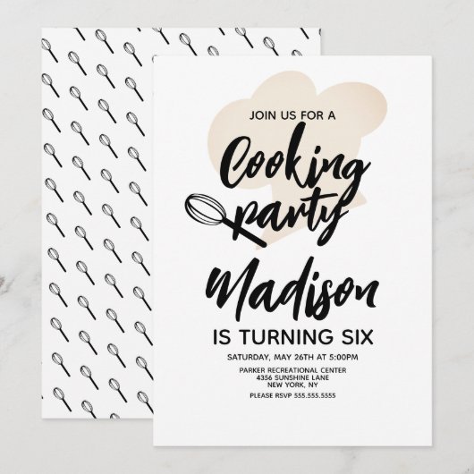 Koken Chef Bakker Verjaardagsfeest Uitnodiging (Voorkant / Achterkant)