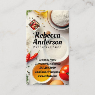 Koken Ingrediënten op witte tafel   chef Visitekaartje