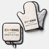 Koken is mijn soort meditatie - grappige keuken ovenwant & pannenlap set (Voorkant / Achterkant)