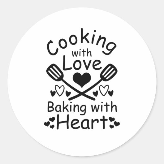 Koken met liefde bakken met hart ronde sticker (Voorkant)