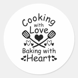 Koken met liefde bakken met hart ronde sticker