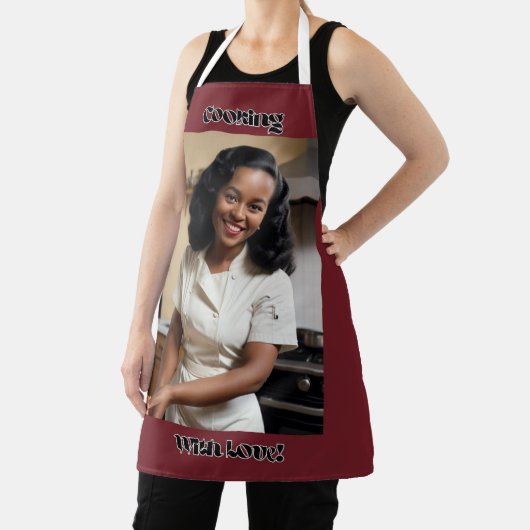 Koken met liefde donkerrood volwassen Schort zwart (Insitu)