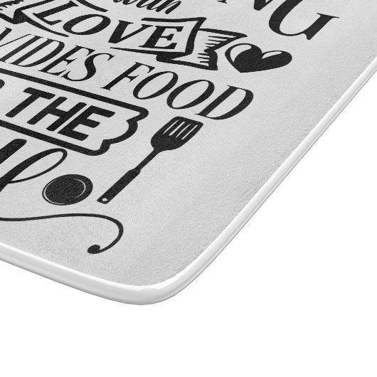 Koken met liefde levert voedsel voor de soep snijplank (Hoek)