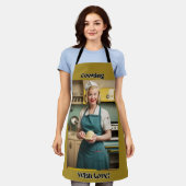 Koken met liefde Olive Adult Schort Black Straps (Gedragen)