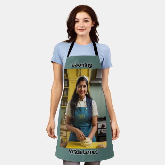 Koken met Love Blue Adult Schort (Gedragen)