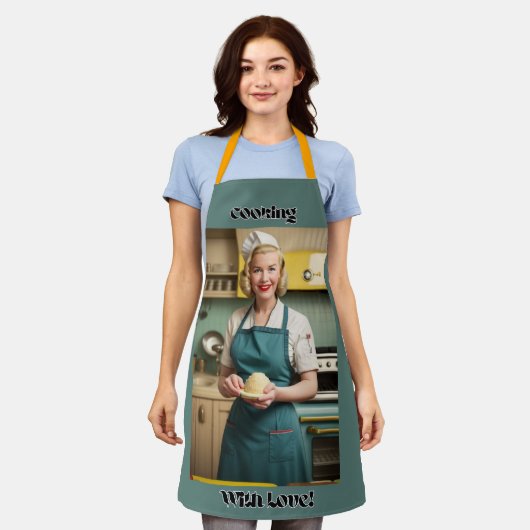 Koken met Love Blue Adult Schort Yellow Straps (Gedragen)