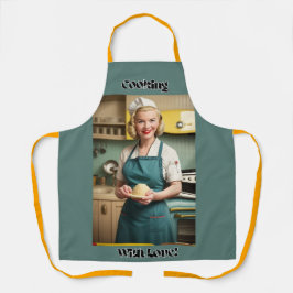 Koken met Love Blue Adult Schort Yellow Straps