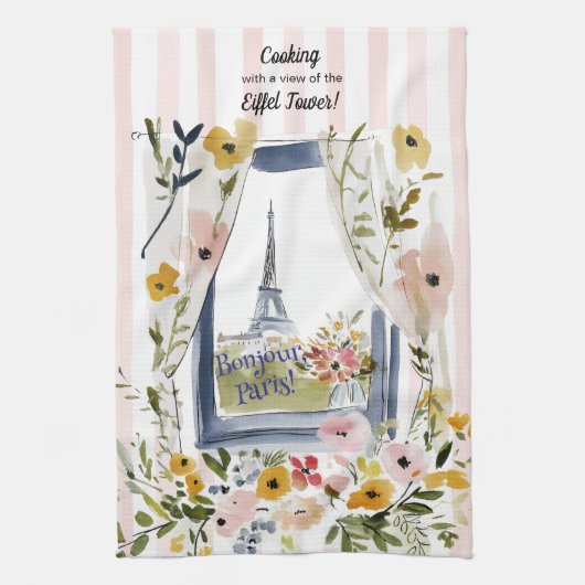 Koken met uitzicht op de Eiffeltoren Theedoek (Verticaal)