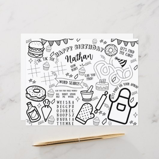 Koken Party Kleurplaat Placemat Baking Little Chef (Voorkant / Achterkant in situ)