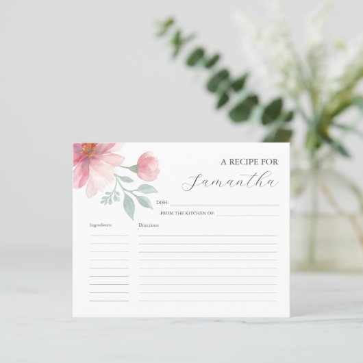 Koken Recept Kaarten Roze Waterverf Bloemen (Staand voorkant)
