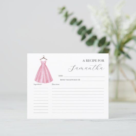 Koken Recept Kaarten Roze Waterverf Jurk (Staand voorkant)