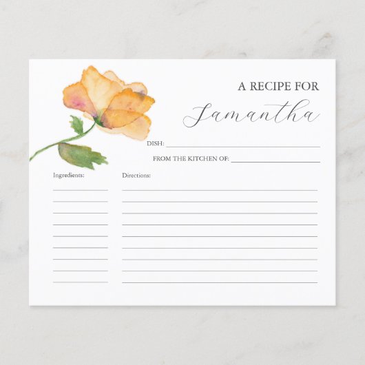 Koken Recept Kaarten Sinaasappel Waterverf Bloemen (Voorkant)