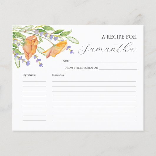 Koken Recept Kaarten Waterverf Wildbloemen (Voorkant)