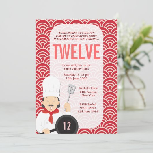 Koken van Chef Kitchen Birthday Uitnodigen Kaart (Staand voorkant)