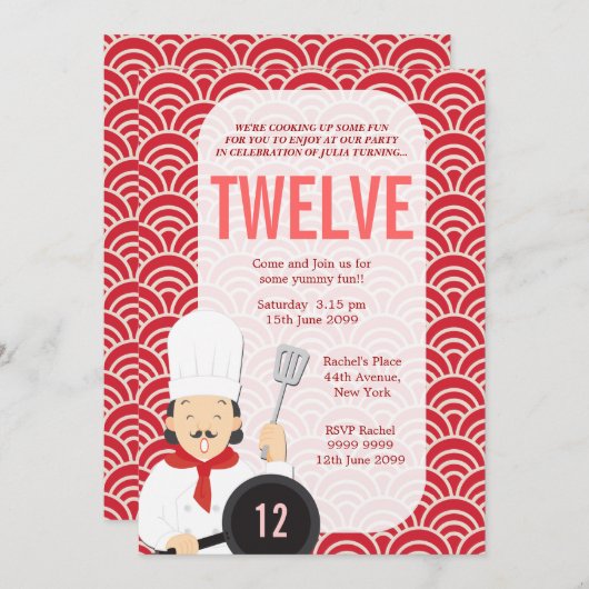 Koken van Chef Kitchen Birthday Uitnodigen Kaart (Voorkant / Achterkant)