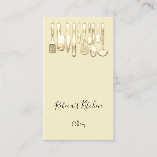 Koken van Logo Chef Restaurant Kitchen Geel Goud G Visitekaartje (Voorkant)