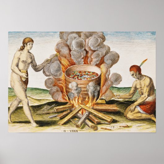 Koken van voedsel in een Terracotta Pot Poster (Voorkant)