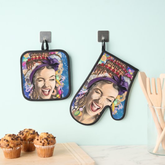 Koken Vrouw Grappige Oven Mitt & Pot Houder Set (Insitu(Ophanging))