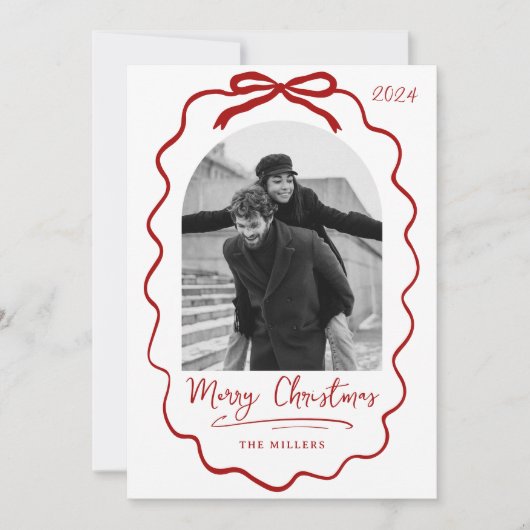 Koker Bow Vakantie Foto Kaart, Prettig Kerstfeest Feestdagenkaart (Voorkant)