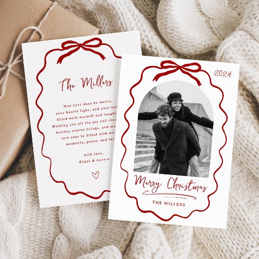 Koker Bow Vakantie Foto Kaart, Prettig Kerstfeest Feestdagenkaart