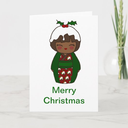 Kokeshi Christmas Pudding Kaart (Voorkant)