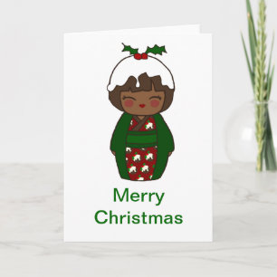Kokeshi Christmas Pudding Kaart