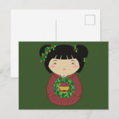 Kokeshi Christmas Wreath Feestdagenkaart (Voorkant / Achterkant)