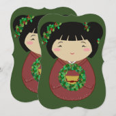 Kokeshi Christmas Wreath Kaart (Voorkant / Achterkant)