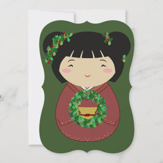 Kokeshi Christmas Wreath Kaart (Voorkant)