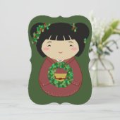 Kokeshi Christmas Wreath Kaart (Staand voorkant)