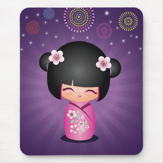 Kokeshi Cutie vuurwerk Mousepad Muismat (Voorkant)