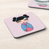 Kokeshi Doll 2-onderzetters met kurkrug - set van  Bier Onderzetter (Linkerzijde)