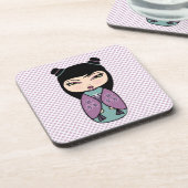 Kokeshi Doll 3-onderzetters met kurkrug - set van Onderzetter (Linkerzijde)