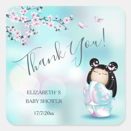 Kokeshi Doll Baby shower Hartelijk dank Vierkante Sticker (Voorkant)