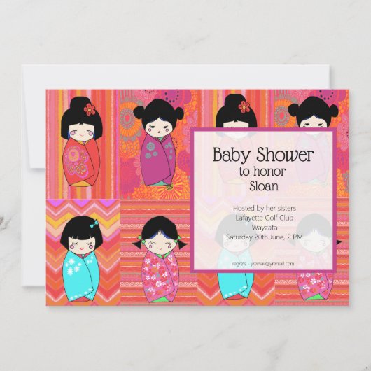 Kokeshi Doll Baby shower Invitation Kaart (Voorkant)