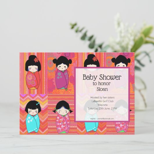 Kokeshi Doll Baby shower Invitation Kaart (Staand voorkant)